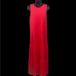 J. Jill Tiered Sleeveless Maxi Dress Geranium Coral Cotton Knit Slub Size Small
